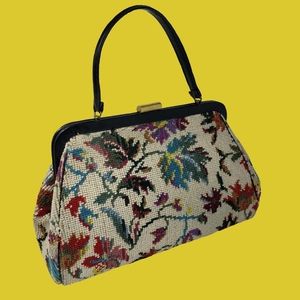 Vintage Floral Needlepoint 15" Shoulder Purse